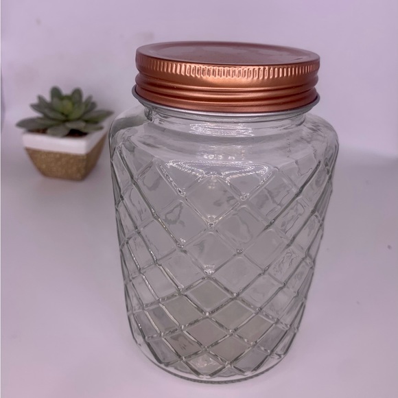 NWT Set/2 Diamond Design Copper Lid Clear Glass Storage or Craft Jars - Picture 2 of 5